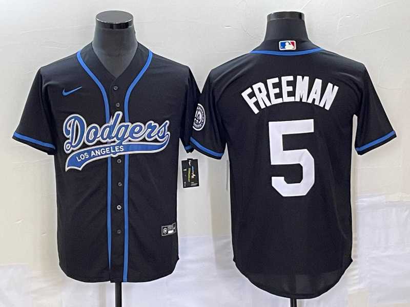 Mens Los Angeles Dodgers #5 Freddie Freeman Black Cool Base Stitched Jersey